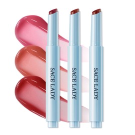 SACE LADY Watery Lipstick Click, 3 Colors Moisturizing Non Sticky Lip Gloss Set, Glasting Solid Lip Tint Stain with Dewy Finish (02+03+05, 3pcs)