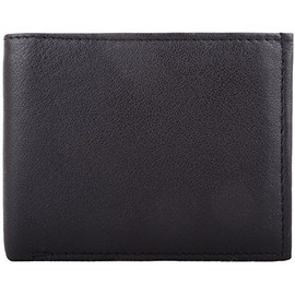 Mens Genuine Leather RFID Protected Tri-Fold Credit Card Wallet - Black