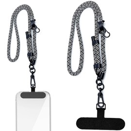 Cell Phone Lanyard,Universal Adjustable Detachable Crossbody Strap,0.4 Inch Thick Nylon phone Strap, Neck Lanyard with Phone Tether Patches Compatible with Most Smartphones (Black+White)