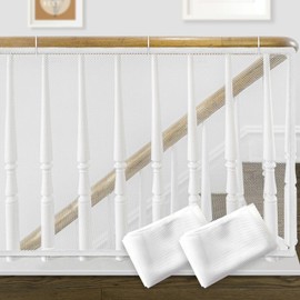 Gudui 20ft Indoor Outdoor Baby Safety Stair Railing Net Baby Proofing Stair Balcony Banister Rail Guard Child Safety Stair Protection Safe Rail, White(10ft x 2Pack)