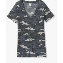 Victoria's Secret VICTORIA' SECRET PINK V NECK  T Shirt Camo Gray S