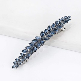 YYBONNIE Sparkly Crystal Flower Leaf Hair Barrette Hair Clips Hair Pins for Women Girl Bridal Wedding Prom Party Hair Accessaries (Navy)