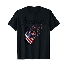 US Flag Butterflies Freedom 4th Of July Patriot Women Girls T-Shirt