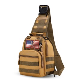 JUMAHE Small Tactical Sling Bag for Men, Military Tactical Backpack for Outdoor Every Day Carry 10L (Khaki)