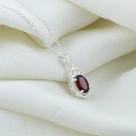 GEMKORA Real Garnet Crystal Pendant Necklace, Natural Gemstone, Birthstone Crystal, Healing Stone, Gift for Women Mom Her, Statement Jewellery, 925 Sterling Silver 18 inch