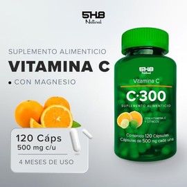 Vitamina C 300 mg - 120 Cápsulas - 4 Meses de Suministro - Apoyo para Bienestar y Vitalidad Diaria - 5H8 NUTRITION