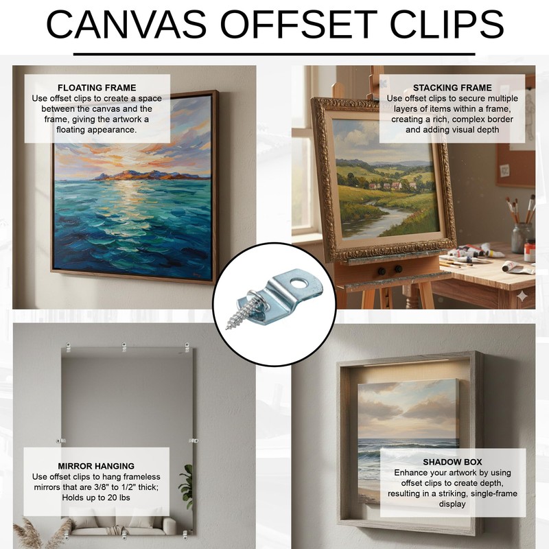 Canvas Clips 8-Pk: (3/8" Offset) or Choose Your Length; Mirror
