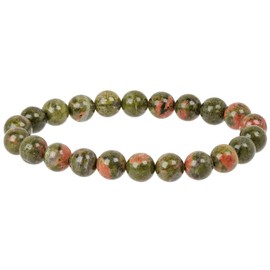 Eledoro Genuine Gemstone Beads, Chakra Bracelet, PowerBead, Stretch Bead Bracelet, 8 mm, 17 centimeters, Gemstone, Unakite