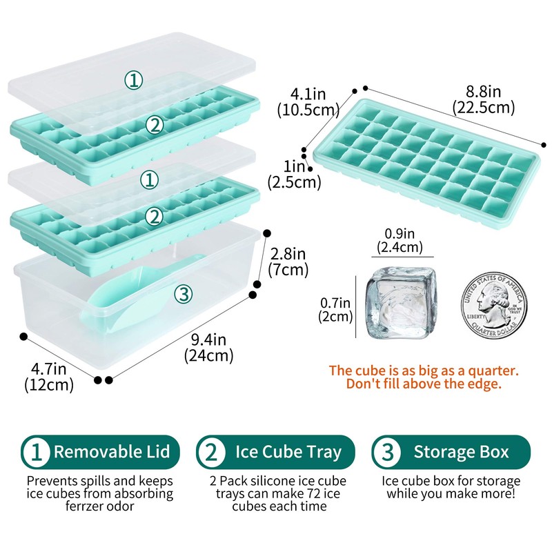 Food-grade Silicone Ice Cube Tray with Lid and Storage Bin