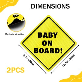 Lyxheth 2PCS Baby on Board Magnet Sign for Car, Baby on Board Sticker, 5" x 5" Essential Magnetic Sticker for Bumper, Car Accessories High Intensity Reflective Waterproof Vinyl Safety Signs for Cars