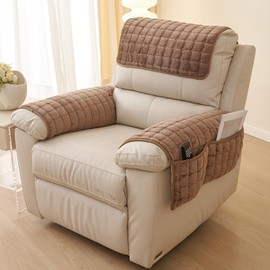 vctops 3 Pieces Flannel Plush Sofa Armrest Cover Headrest Cover for Recliners Soft Fuzzy Non Slip 2 Arm Rest Covers and 1 Headrest Protector for Recliner Leather Sofa Couch(Brown,1 Seat)