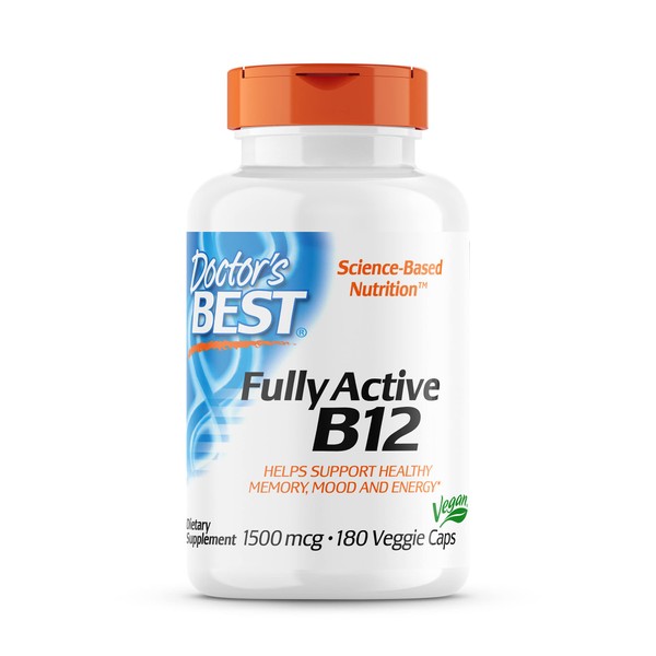 Doctor's Best Fully Active B12 1500 Mcg, Supports Energy, Mood, Circulation, Non-GMO, Vegan, Gluten Free, 180 Count