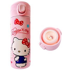 Hellokiitty Insulated Bottle, Water Bottle Steel Drink Flask Leak Proof Insulated Bottle Reusable Vacuum Thermal Flask Leakproof Drinks Bottle Insulated Water Bottle for Home Travel (420ml, Pink)