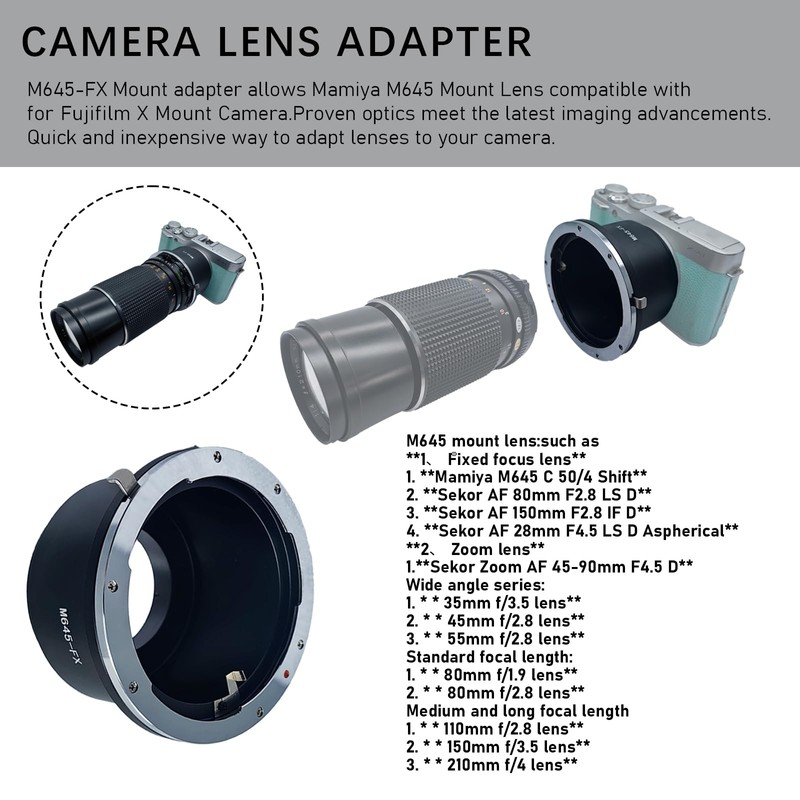 Compatible con lentes de montaje M645 (M645) para cámaras FX