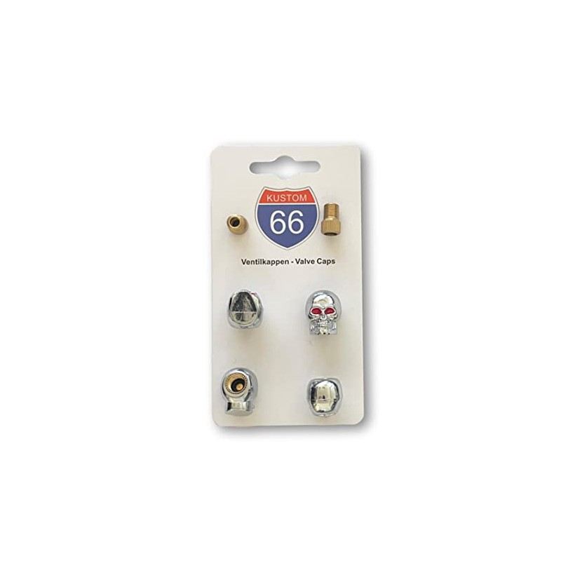 Set of 4 Valve Caps + 2 Bicycle Adapters -