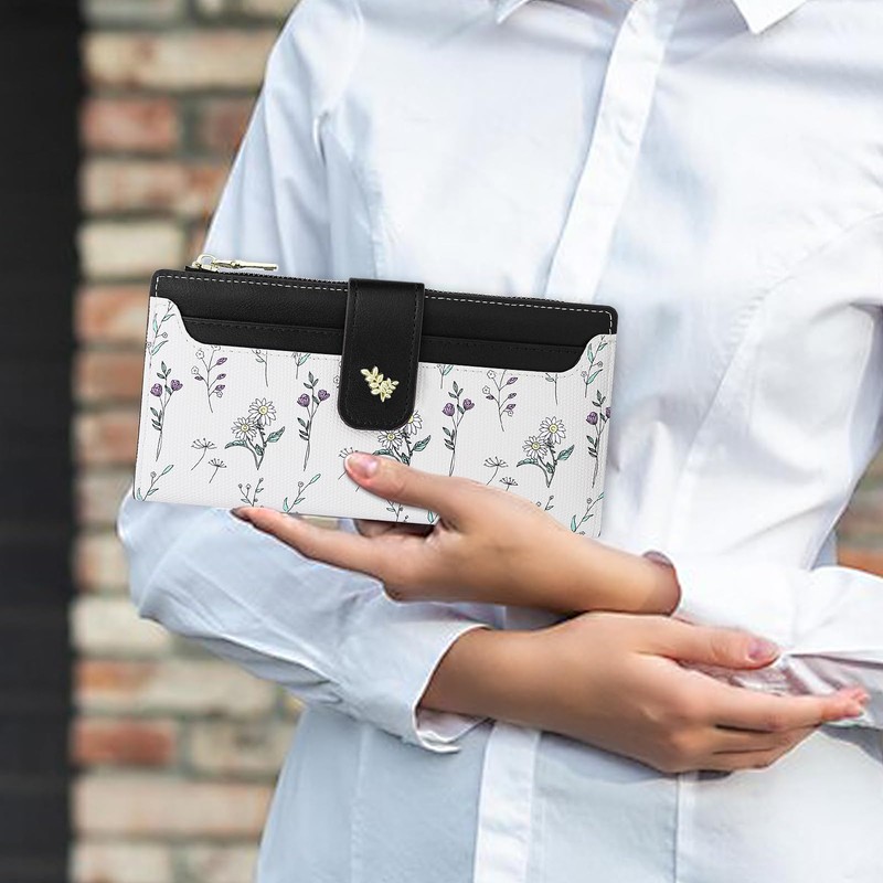 Farcauo Women's Purse Medium Large Purse with Flower Design for