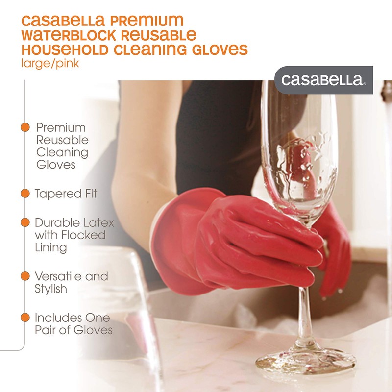 Casabella 46060 Premium Waterblock Gloves, Large, 1-Pair, Pink