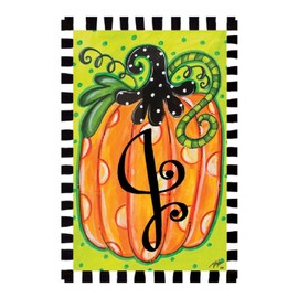 Polka Dot Pumpkin Monogram J 12"X18" Garden Flag - Custom Decor