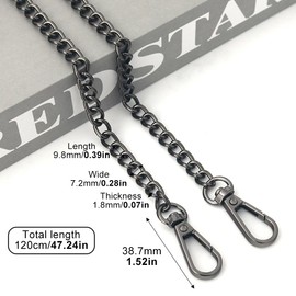 Pixaro Metal Bag Chain with Black,Handbag Chain Strap Replacement Chain,Black Chain Bag and Chain Shoulder Strap for Women Diy Crossbody Bag Shoulder Making