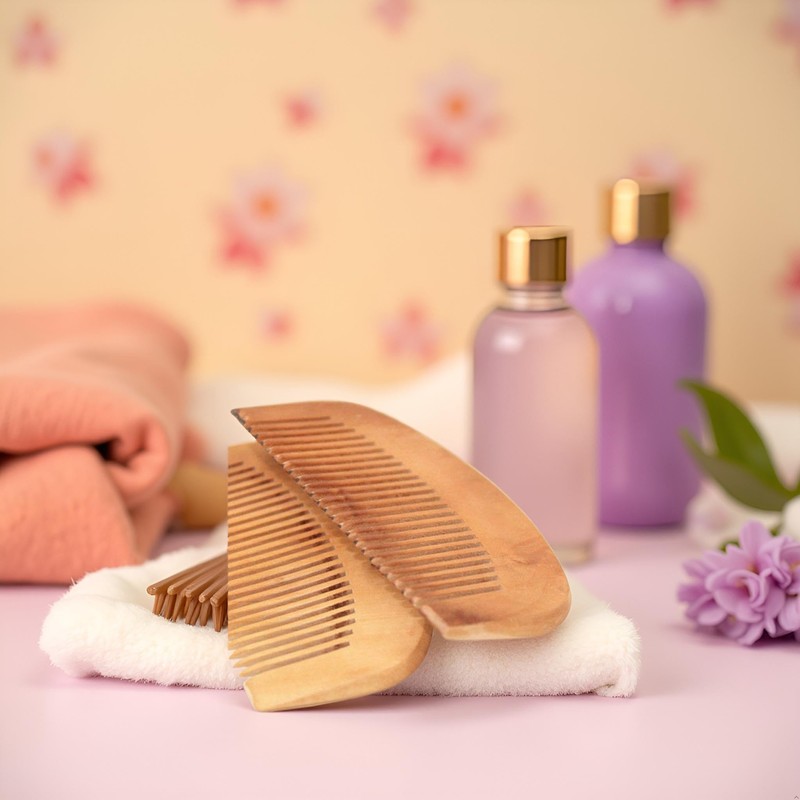 Peach Wood Wooden Comb Anti-Static Comb Close Tooth 2 PCS