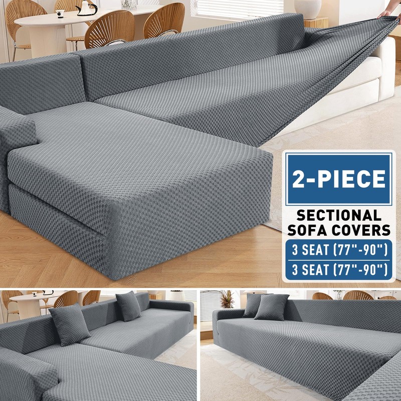 ZNSAYOTX Sectional Couch Covers, Stretch Jacquard Slipcovers with Elastic Bottom