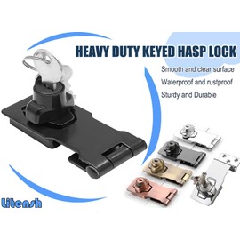 Litensh Keyed Hasp Locks with Keys, Twist Knob Keyed Locking Hasp Catch Latch Safety Door Bolt Lock Cabinet Locks Padlock Gate Latch 3 inch for Locking Furniture Mailbox (Black, 3 Inch)