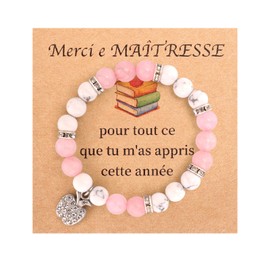 French Teacher Gifts, Teacher Appreciation Gifts from Students, 1PCS Natural Stone Beads Bracelets For Women, Thank You Gift for Retirement Christmas End of Year - Cadeau Professeur Enseignante en Francais (Style C)
