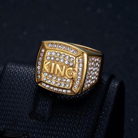 MIVEIVIA KING Ring ICED OUT Ring for men Wedding Rings for Men Letter Square ring Hip Hop ring Radiant Rings Bling Iced Out Jewelry Punk Ring Club ring Heavy Metal ring Party (GOLD, 9)