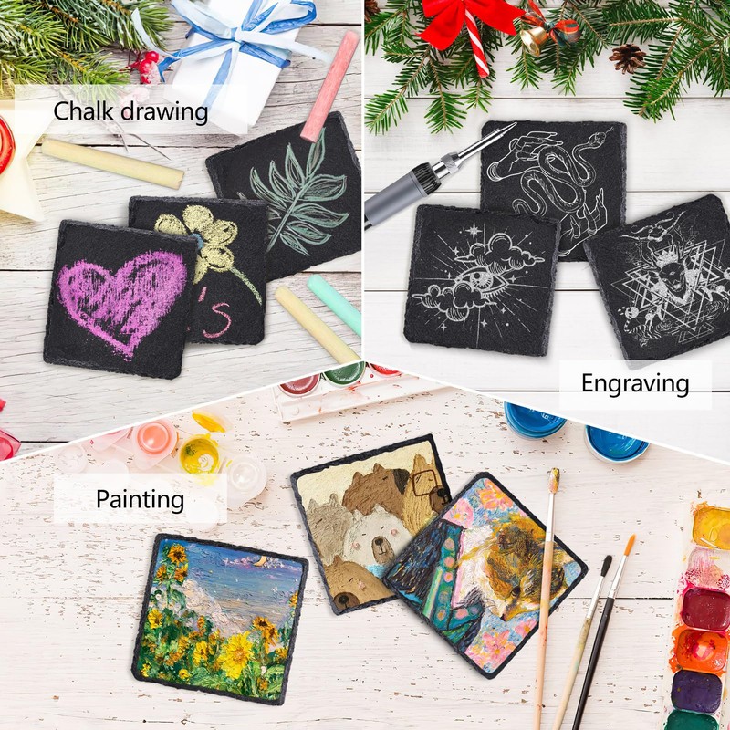 4 PCS Square Slate Drink Coasters Set, SIJDIEE 4 Inch