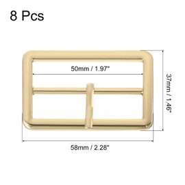 sourcing map 8Pcs Metal Roller Buckles, 50mm(2") Single Prong Belt Buckle Rectangle Triglides Slider Movable Bar Strap Adjuster for Bags Coats Leather Crafts (Gold Tone)