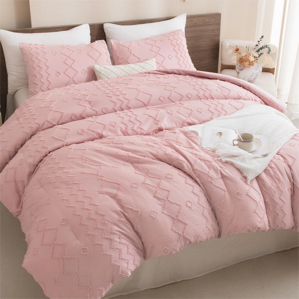 Andency Pink Tufted Comforter Set Queen(90x90Inch), 3 Pieces(1 Boho Comforter,