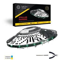 METAL-TIME UFO Model, Unidentified Flying Object Metal DIY Model Kit, 3D Metal Electronic Model Kits to Build for Adults, Model Flying Saucer Stellar Raiders, 80 Pieces.