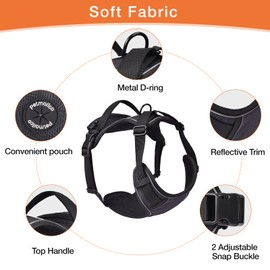 No Pull Dog Harness Vest Reflective Front Clip Vest with Pocket, Adjustable 2 Metal Rings 2 Buckles Easy to Wear & Take Off (Large, Red)