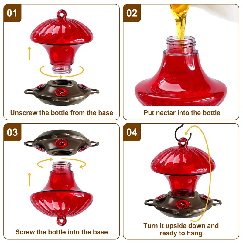 Hummingbird Feeder, Auslar 15 Ounces Glass Hummingbird Feeders for Outdoors