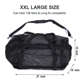 Leberna XXL Mesh Duffle Bag for Scuba Dive or Snorkel Gear, Extra Large Snorkeling Equipment Carry Bag, Ideal for Beach Pool Swimming Free Diving Kayak Spearfishing (Black)