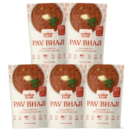 The Cumin Club Pav Bhaji - Authentic & Flavorful Indian Meal, Ready to Eat Vegetable Curry with Mild Spices, Easy 5-Minute Vegetarian Friendly Indian Food, All-Natural, No Preservatives - Pack of 5