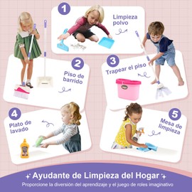 Juego de Limpieza de Juguetes para Niños, Kit de Limpieza Infantil Niñas, 12 Piezas Escoba Recogedor Desmontables y Cepillo,Juego de Simulación Regalo Juegos de Roles para Niño Niña