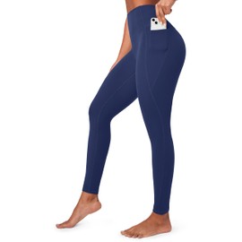 Ewedoos Compression Leggings with Pockets for Women Tummy Control Leggings No Front Seam Workout High Waisted Yoga Pants Gym Blue
