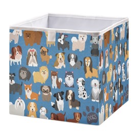 Ollabaky Closet Storage Bin Cute Dog Puppy Fabric Storage Cube Collapsible Waterproof Basket Box Toy Bin Clothes Organizer for Shelves Drawers, R