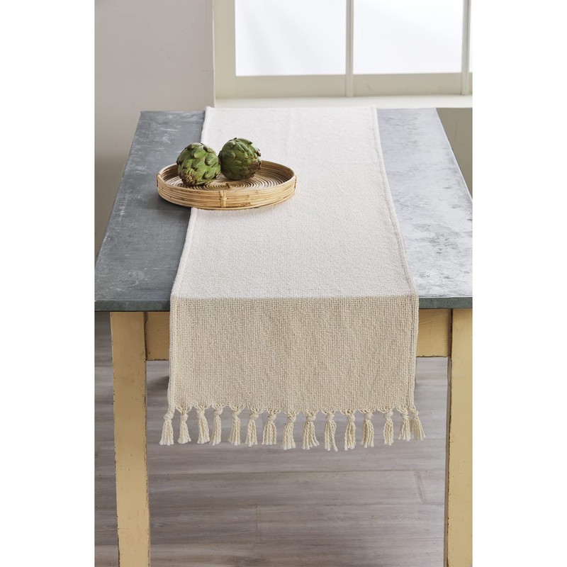 Mud Pie Fringe Table Runner, Off White, 18" x 72"