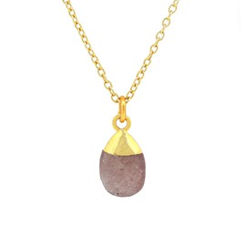 Gempires Natural Crystals Pendant Necklace, 9 x 13 mm Pear Cabochon, 16 + 2 Inch Adjustable 14k Yellow Gold Plated Chain (Strawberry Quartz)