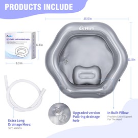 Inflatable Shampoo Basin for Bedridden, Elderly & Disabled - Petal-Shape Large Size, 360° Neck Support, Central Drain Hole with Pull Ring | Leak-Proof PVC Portable Hair Washing Bowl (Silver)