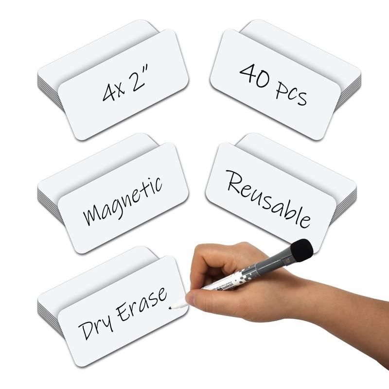 MVISUAL Reusable Magnetic Labels 4x2 Inch White, Dry Erase Magnetic