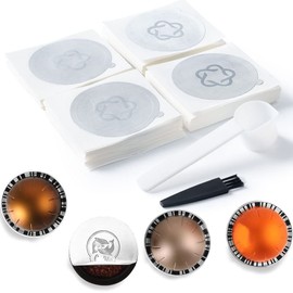 200pcs Coffee Pod Seal Lids,Aluminum Espresso Lids Foil Seals for Reusable Capsules Compatible with Nespresso Espresso Capsules Machines (for VertuoLine)+1 Spoon +1 Brush