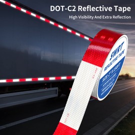 SWRT DOT-C2 Reflective Tape 2 Inch x 200 Feet Red White Reflective Tape Outdoor Waterproof Conspicuity Strong Adhesive Reflector Tape Warning Safety Tape for Vehicles Trailers Boats Signs