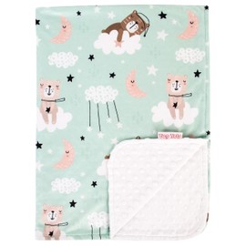 Top Tots Deluxe Minky Baby Blanket - Sleeping Bears on Clouds, 40 x 29 Inch White