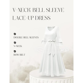 DRESSTELLS Women Formal Dress, 2025 Long Sleeve Valentines Vintage Cocktail Party 1950s Dresses, Fit Flare Wedding Guest Bridesmaid Prom White L