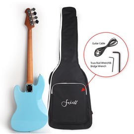 Fojill Full Size Standard Electric Bass Guitar Four 4 String Right Hand Handed Solid Basswood Body Roasted Canadian Maple Neck Genuine Rosewood Fretboard Fingerboard with Gig Bag