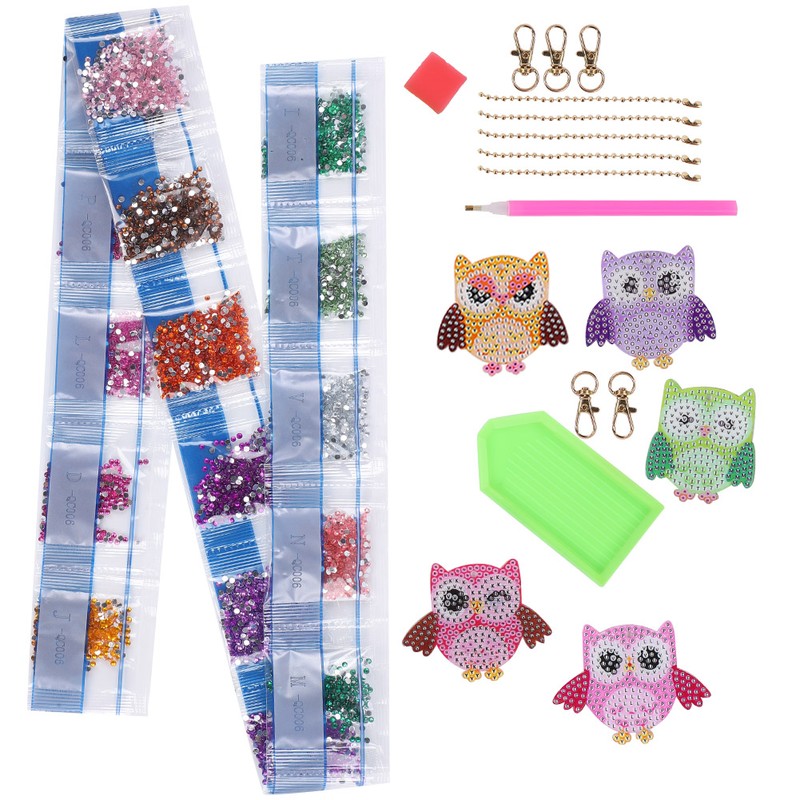 5PCS DIY Owl Diamond Painting Key Chain Acrylic Pendant Handmade