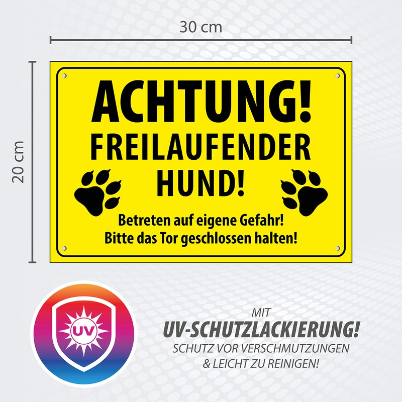 High Quality Sign "Achtung Freilaufender Hund" 300 x 200 mm
